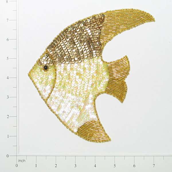 7 1/4" x 7" Tropical Fish Sequin Applique/Patch - Gold