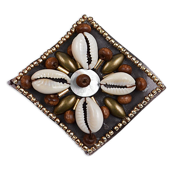 Square Wood and Shell Beaded Applique 1 1/2" Multi Colors Expo